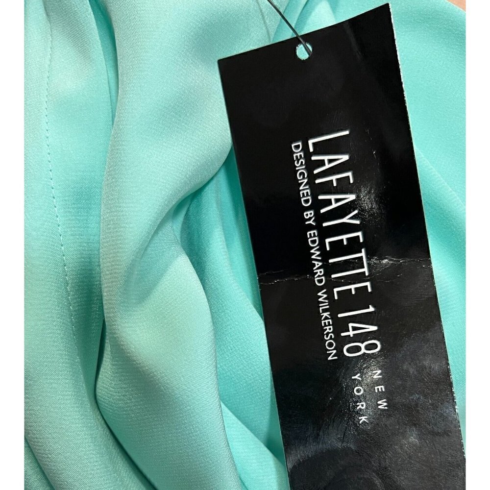 Lafayette 148 Sz M Aqua Blue 100% SILK Button Up Front Shirt Sleeveless NWT NEW - Picture 5 of 7